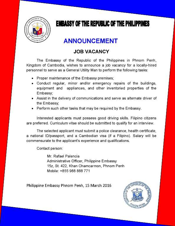 Job Announcement of the Embassy