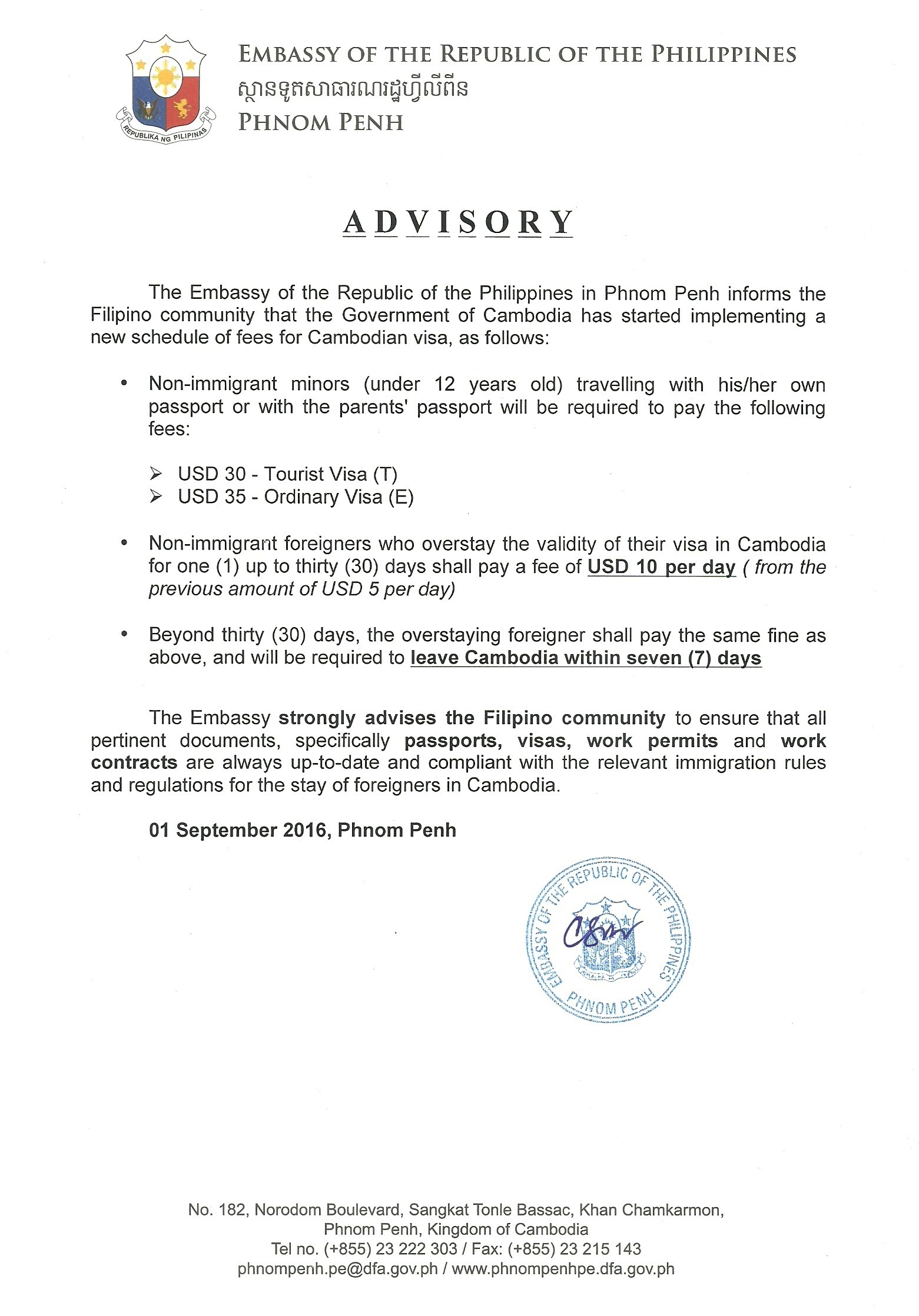 Advisory on New Visa Fees Eng 01 Sept 2016