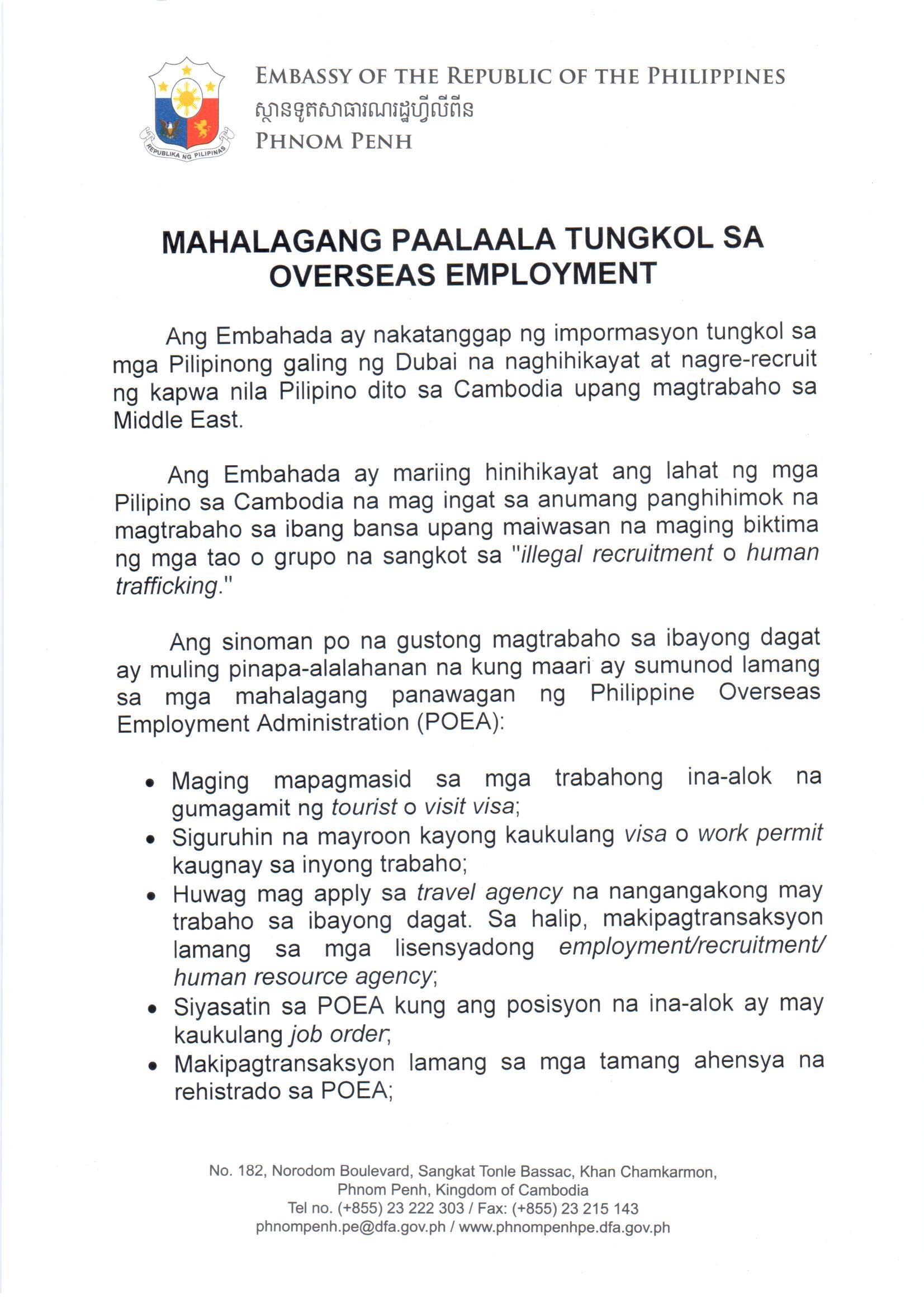 Mahalagang Paalaala Tungkol sa Overseas Employment p1