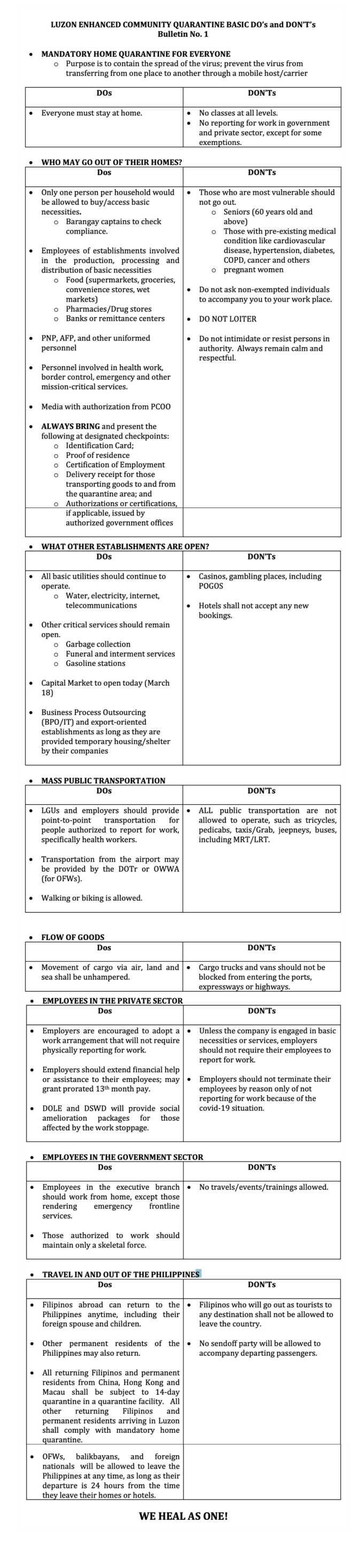 COVID 19 Advisory